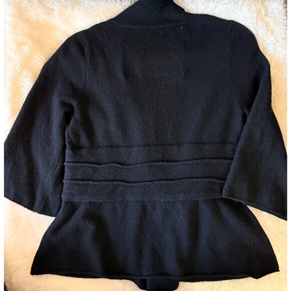 Anthropologie Black Wool Twist Wrap Cardigan S Robin Origami Criss Cross Sweater - Picture 6 of 10